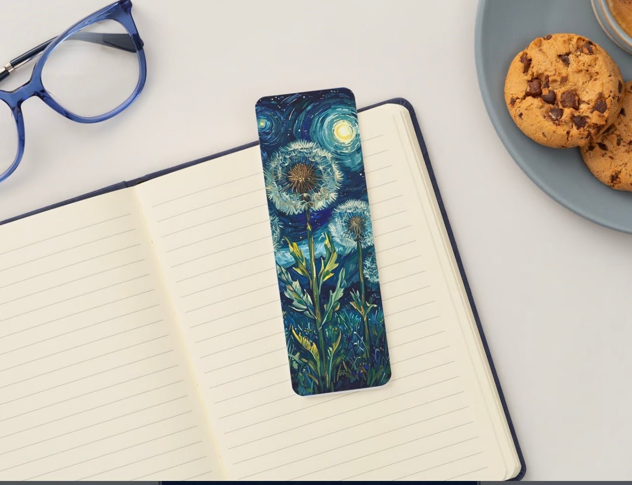 Nighttime Dandelions Glossy Double-Sided Bookmark, 2” x 6”
