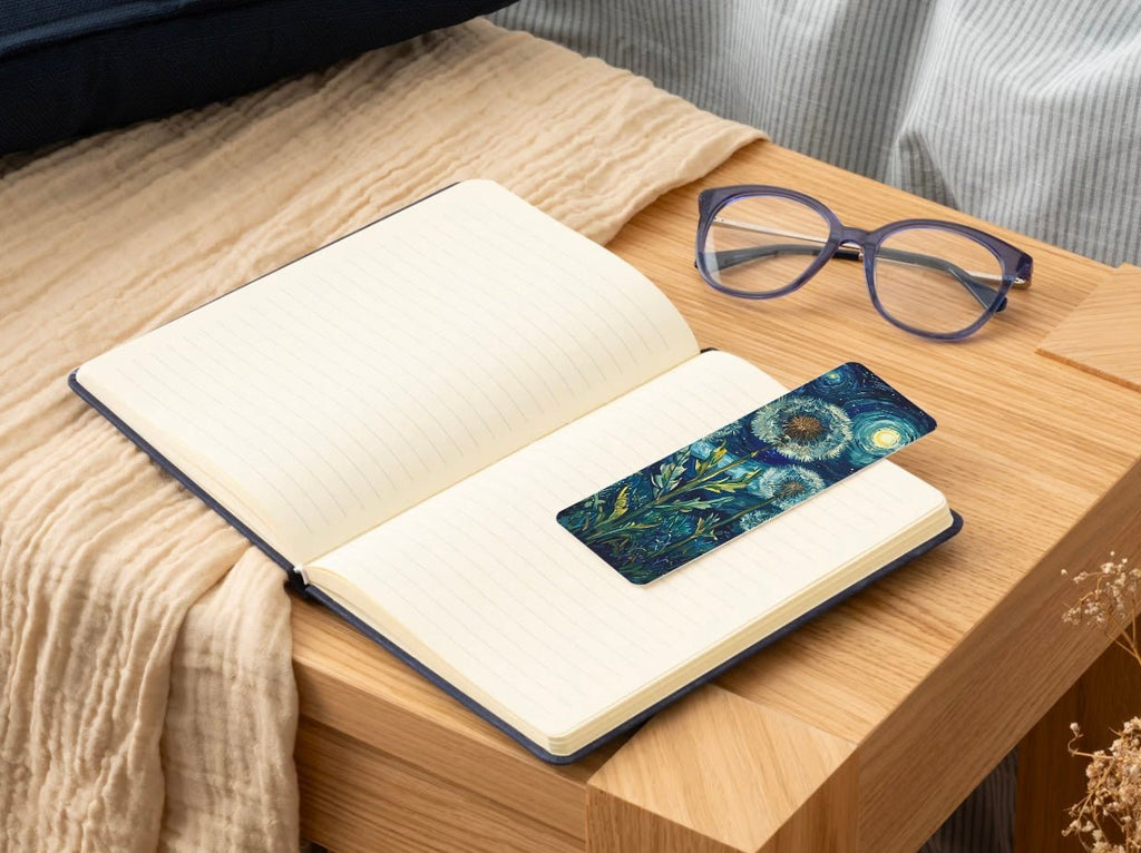 Nighttime Dandelions Glossy Double-Sided Bookmark, 2” x 6”