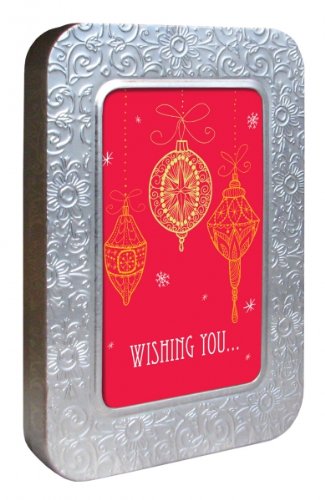 Embossed Notecards In Tin - Christmas Baubles