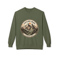 Olive Green Crewneck Sweatshirt Mountain Design Explore More Stress Less