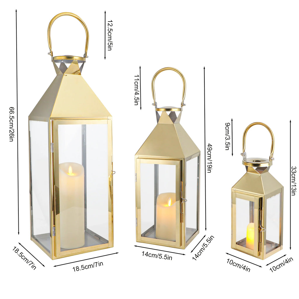26"&19"& 13" High Elegant Candle Lantern Metal Lanterns for Versatile Indoor & Outdoor