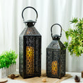 19"&14''H Moroccan Decorative Metal Candle Holders with Hollow Pattern