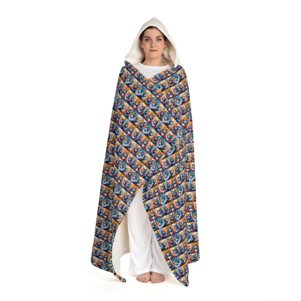 Painted Kitties Hooded Sherpa Fleece Blanket