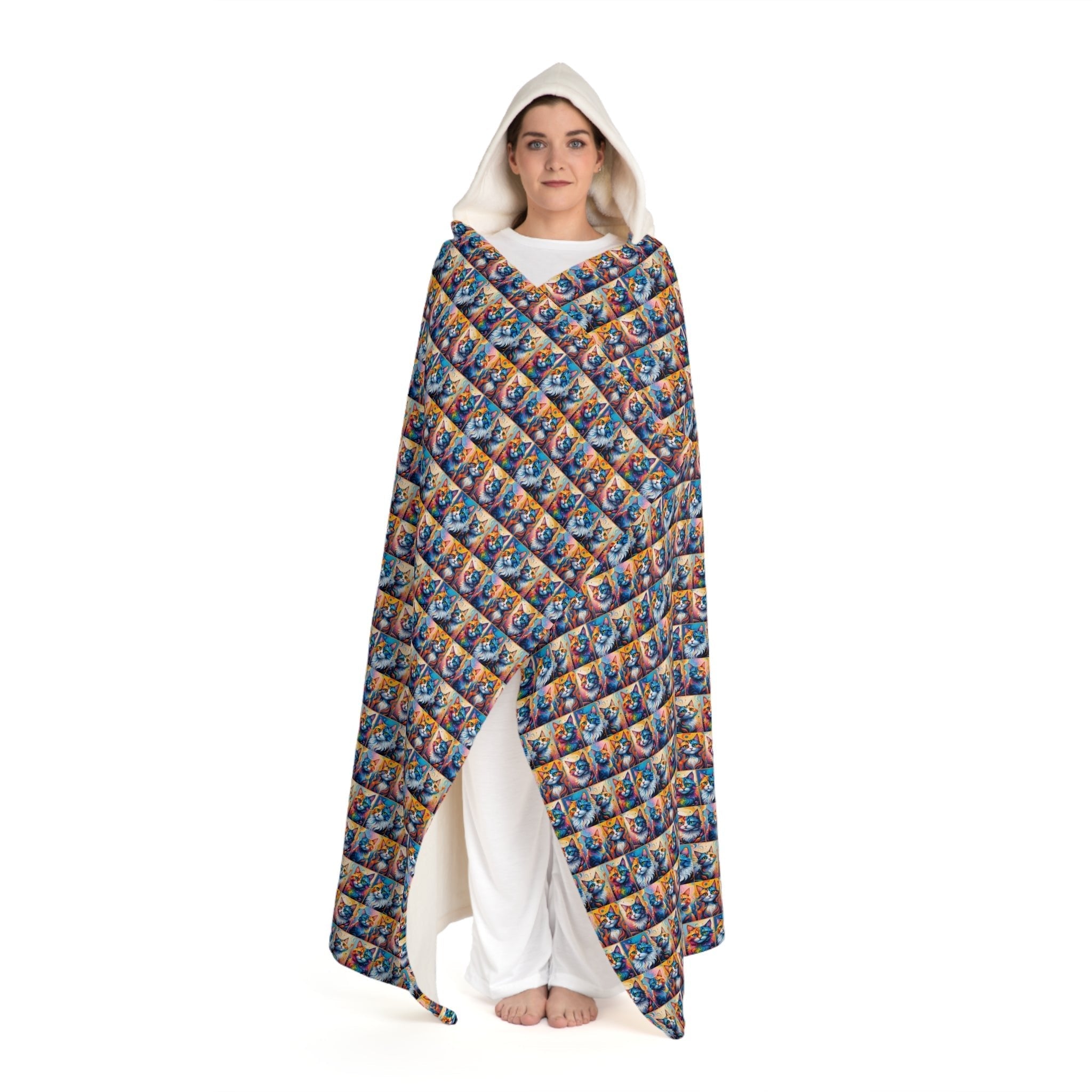 Painted Kitties Hooded Sherpa Fleece Blanket