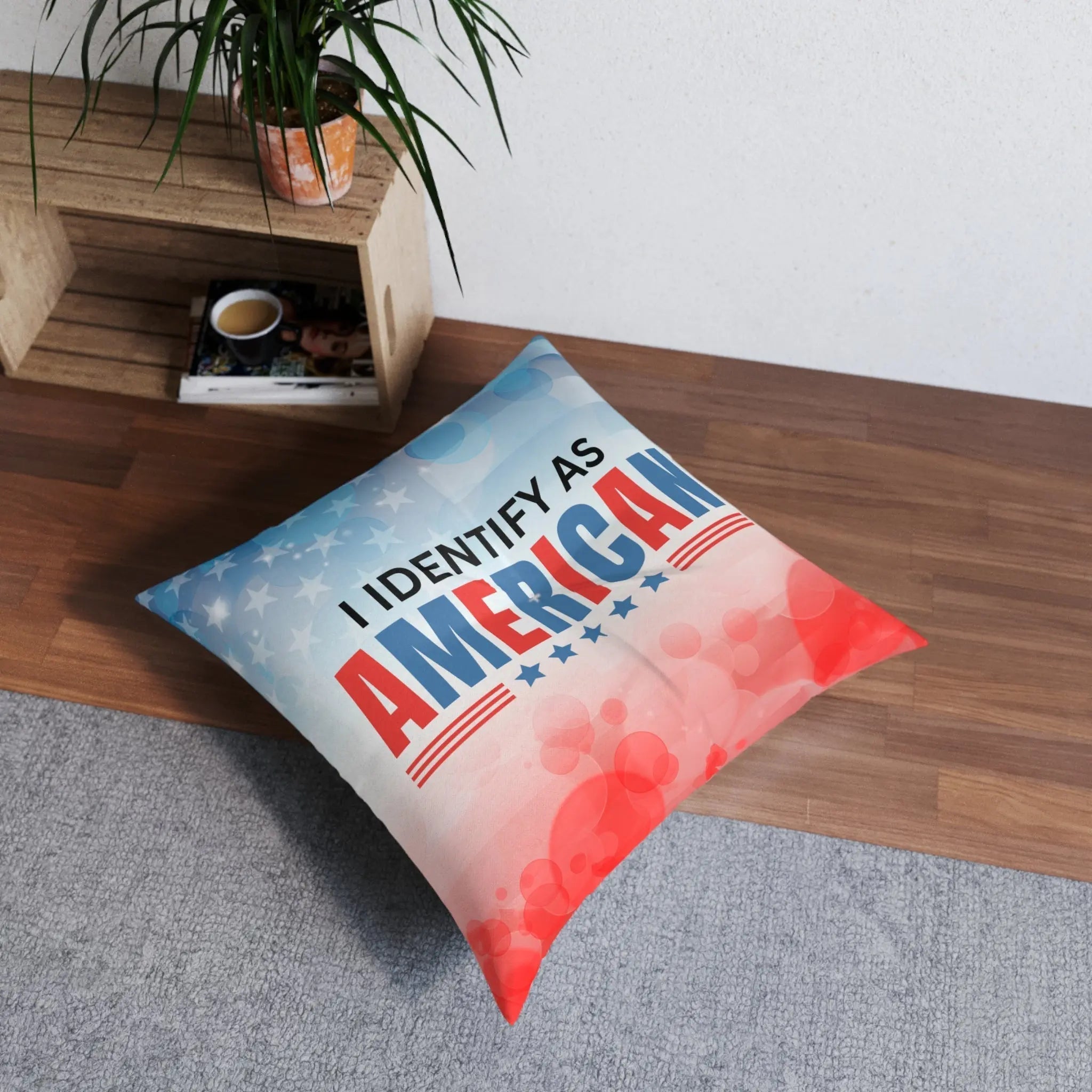 Patriotic Tufted Floor Pillow - I Identify as American
