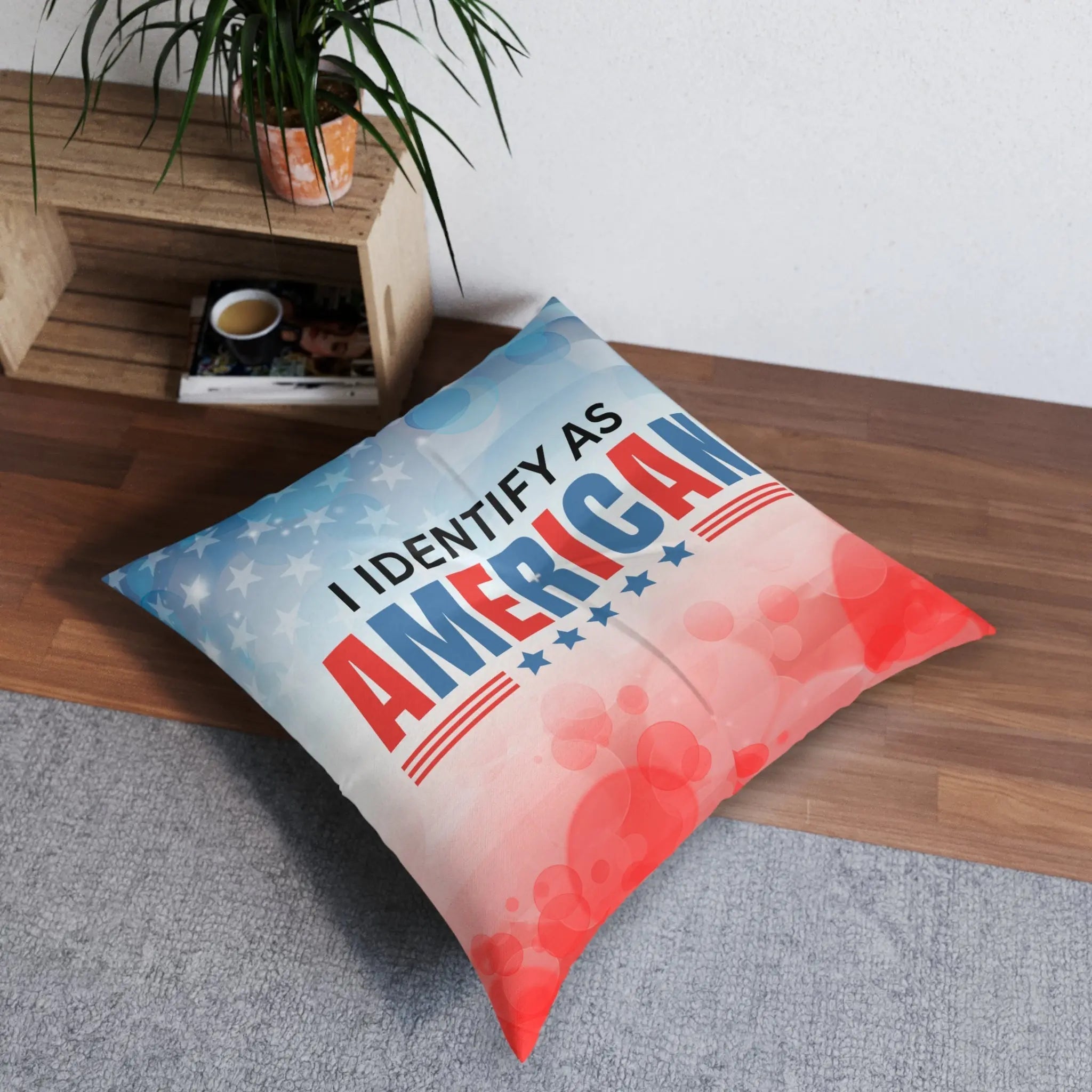 Patriotic Tufted Floor Pillow - I Identify as American