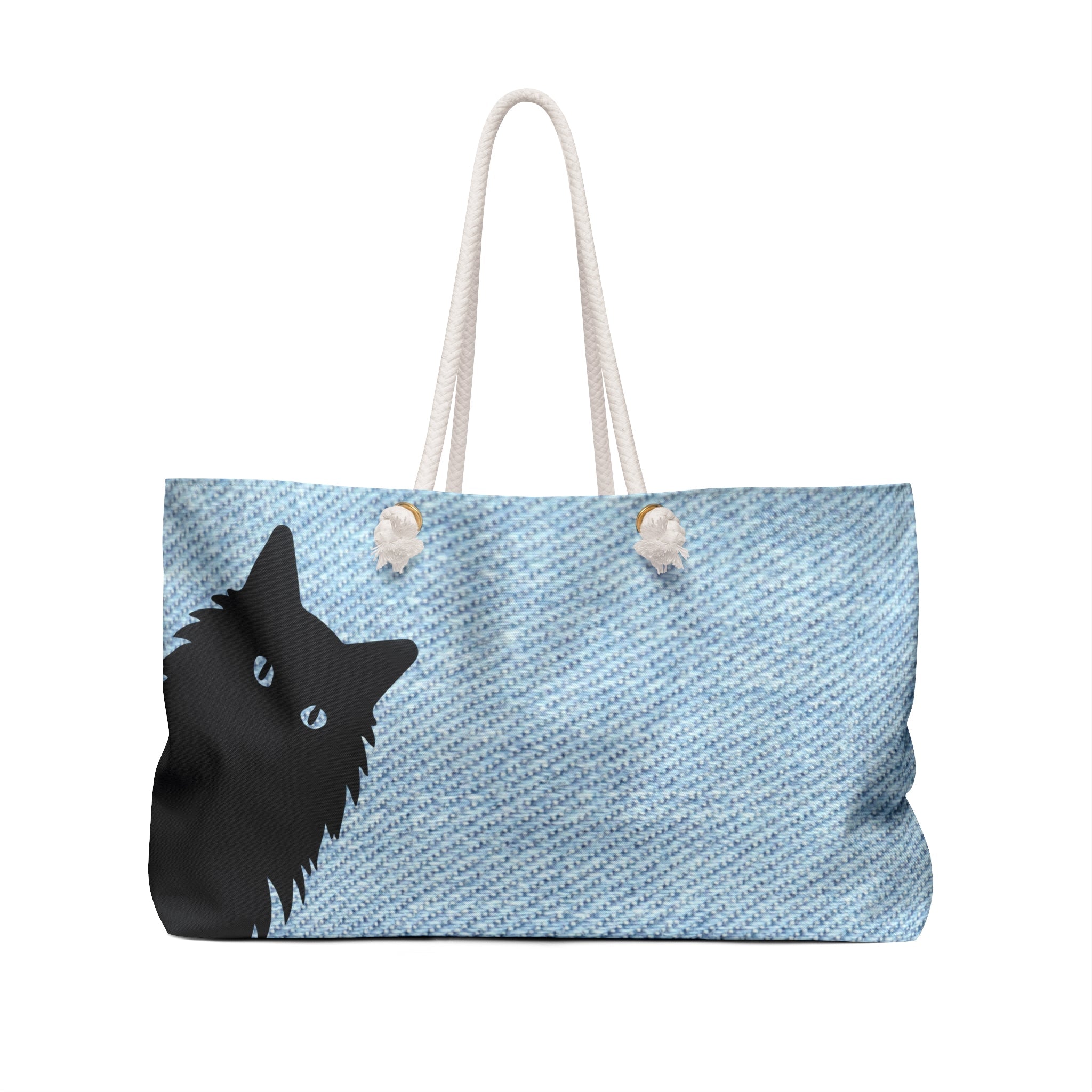 Curious Cat Weekender Tote – Blue Cat Lover Travel Bag