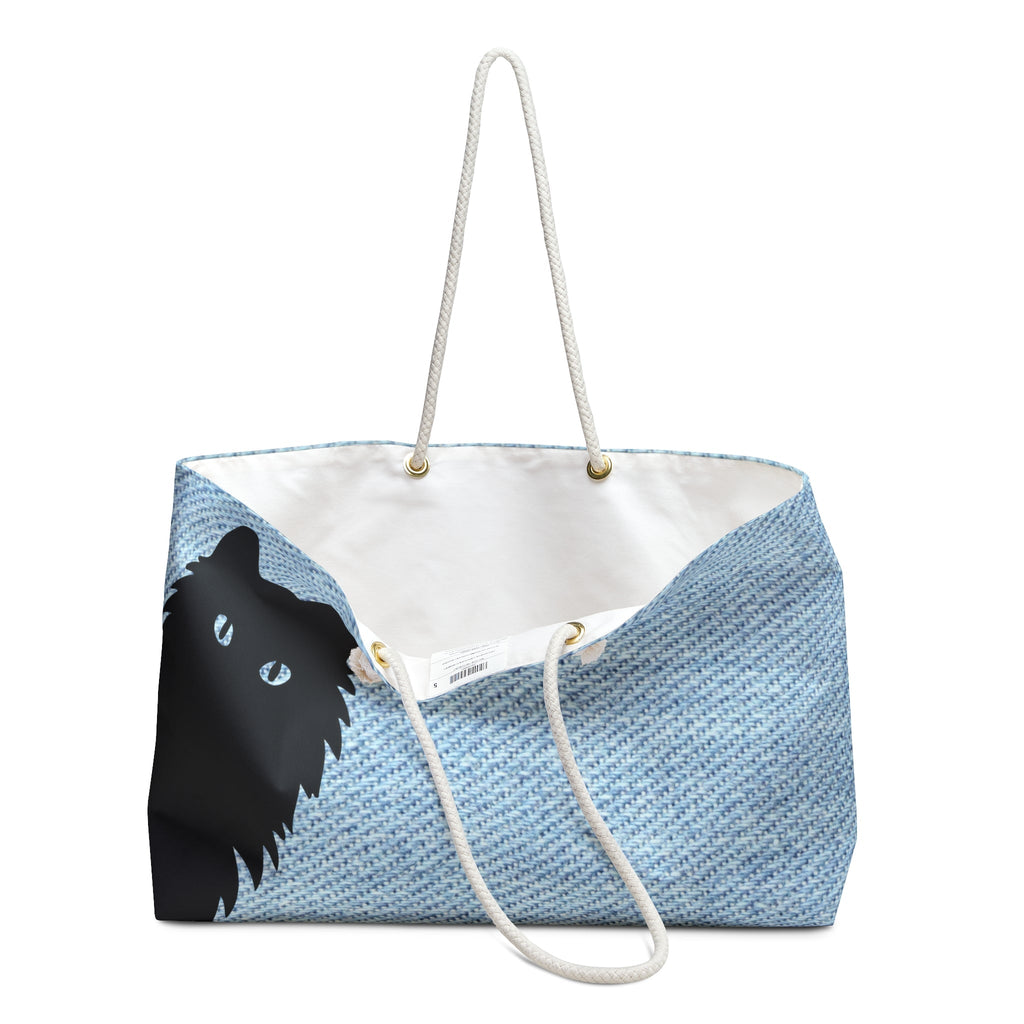 Curious Cat Weekender Tote – Blue Cat Lover Travel Bag