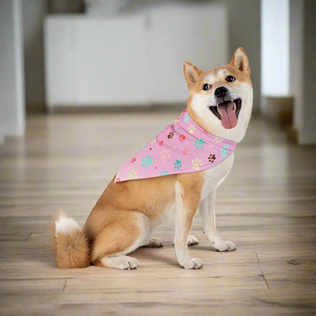 Pet Bandana with Colorful Paw Prints for Dogs and Cats