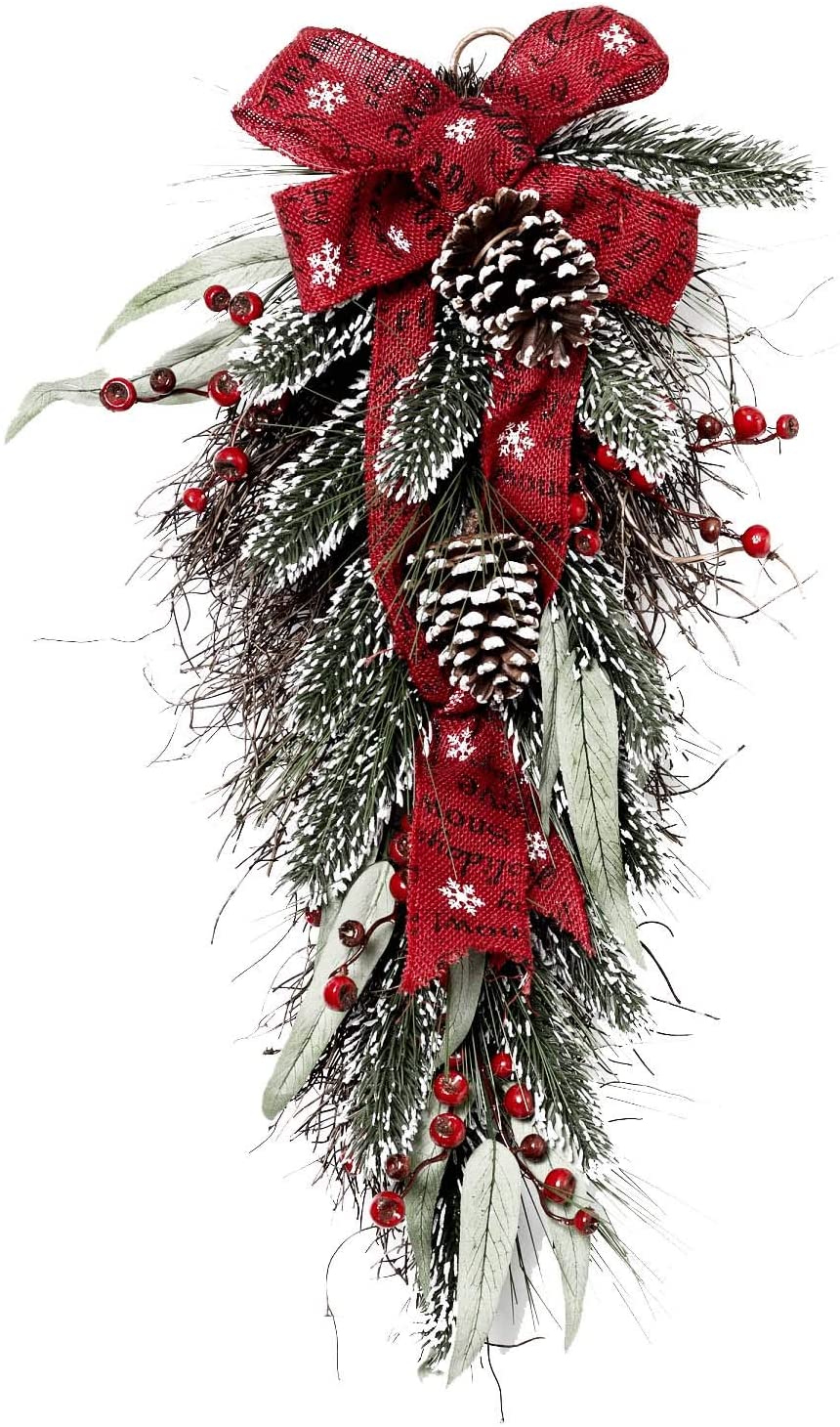Holiday Pine Teardrop with Berry and Burlap Ribbon