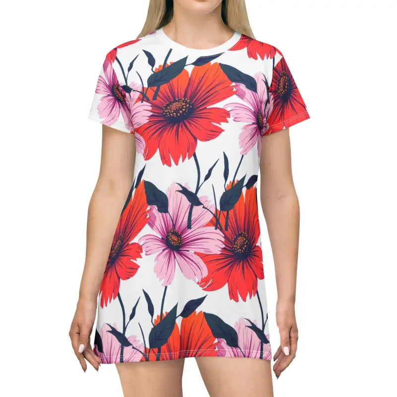Ocean State Styles T Shirt Dress Floral Print Women Casual