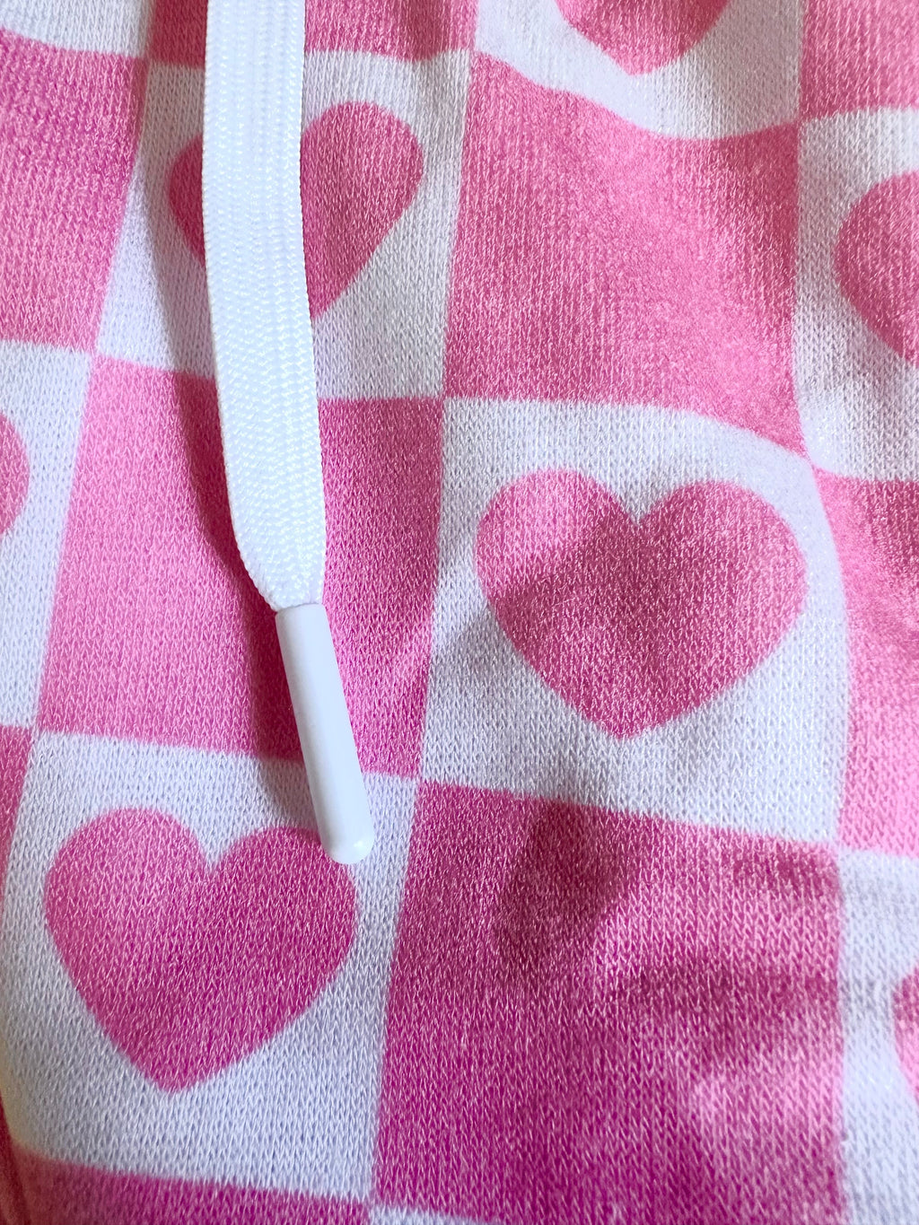 Pink Heart Grid Crop Hoodie