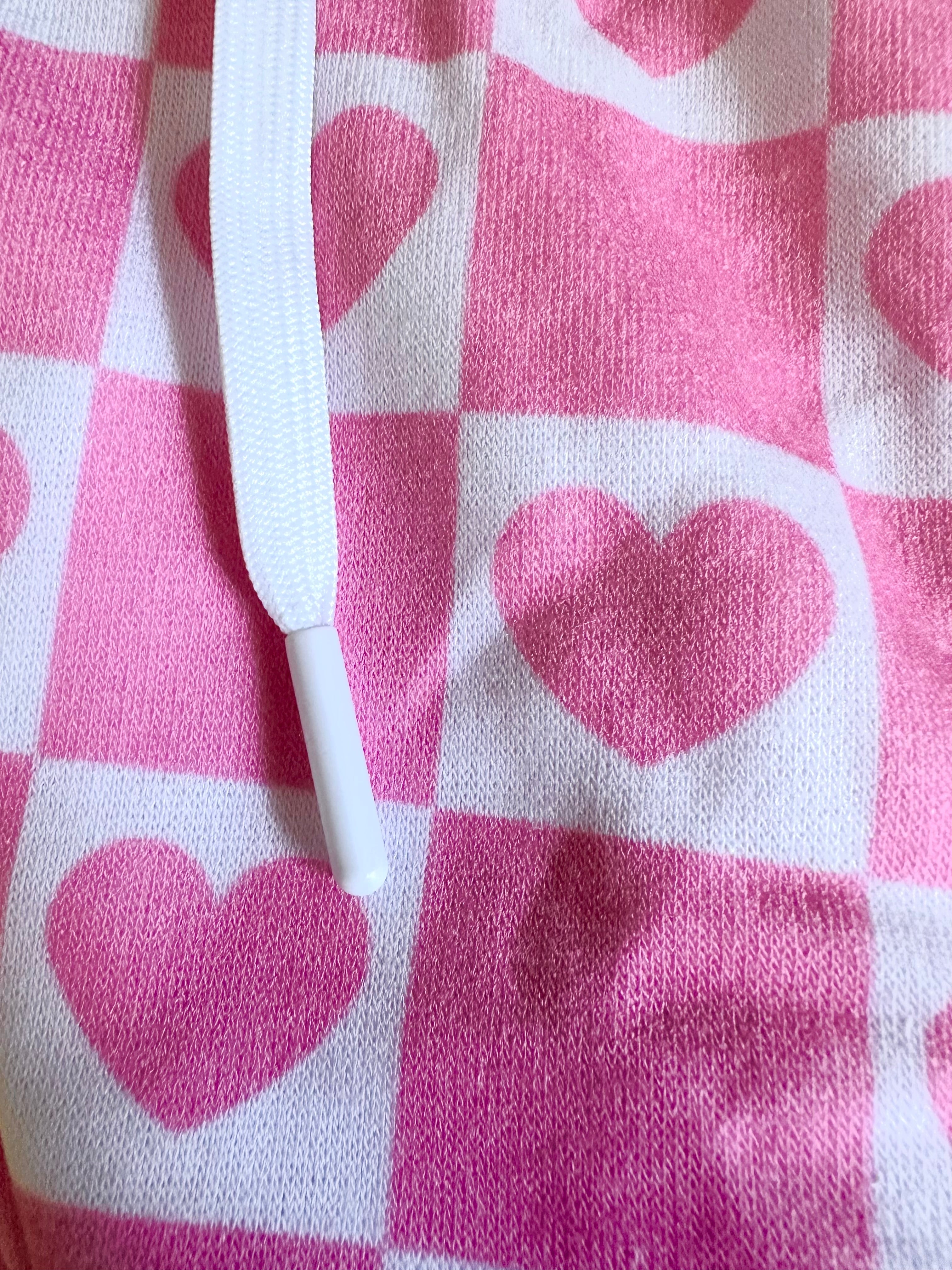 Pink Heart Grid Crop Hoodie