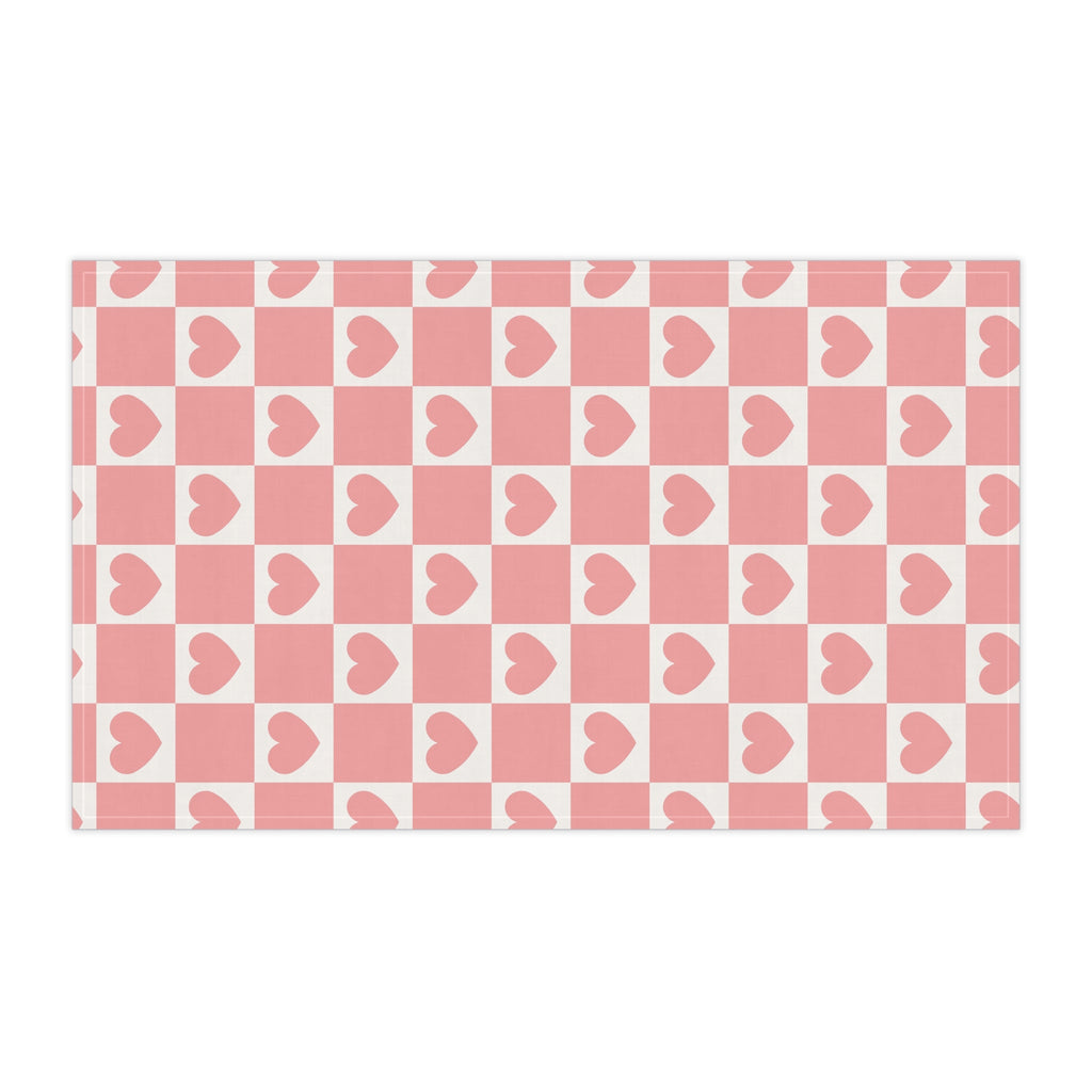 Pink Heart Grid Tea Towel, 18" x 30"