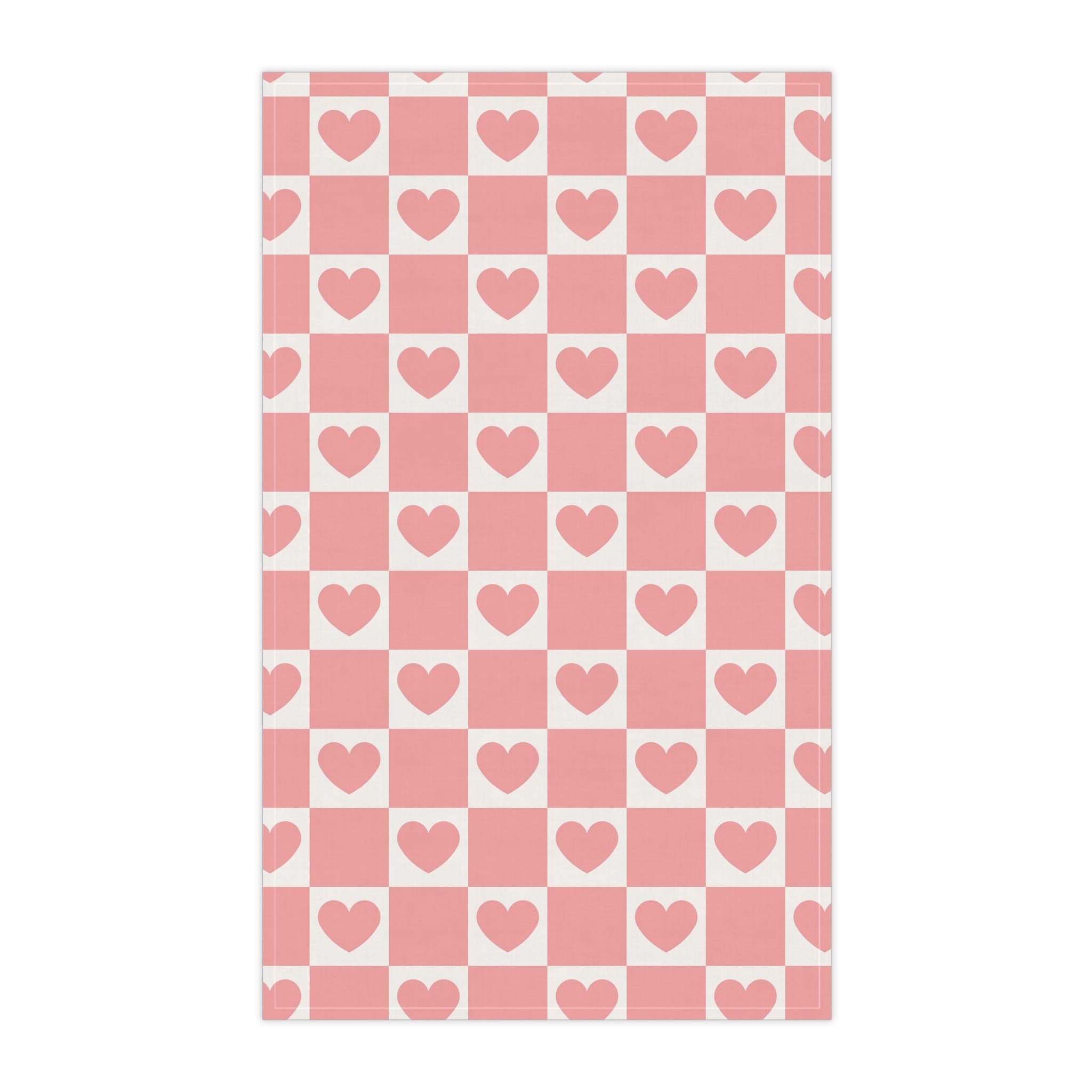 Pink Heart Grid Tea Towel, 18" x 30"