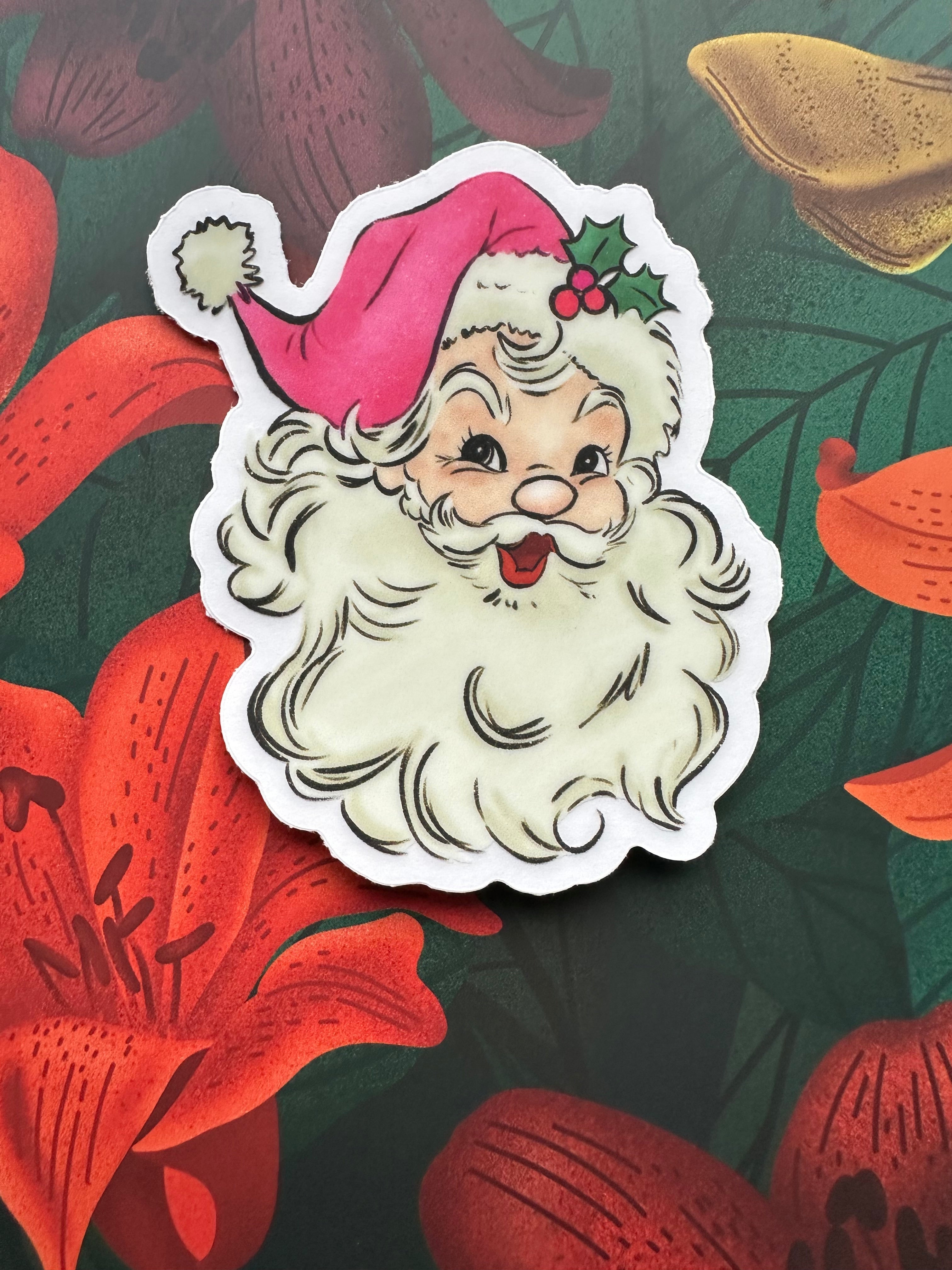 Pink Santa Hat Clear Transparent Vinyl Sticker, 2.4" x 3"