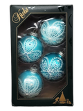 Krebs Value Glass Ball 4 pack - Lace Floral on Turquoise