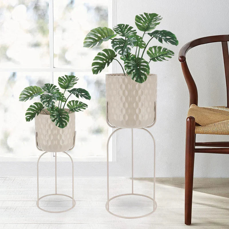 Set Of 2-18"&21.5"H Flower Pot Stand(Gray, barrel pressed)