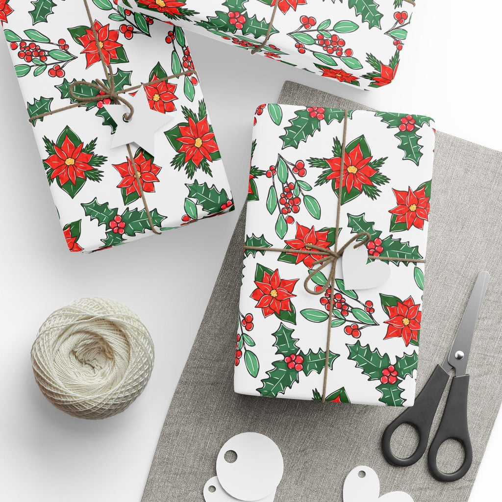 Poinsettia Matte Wrapping Paper Roll