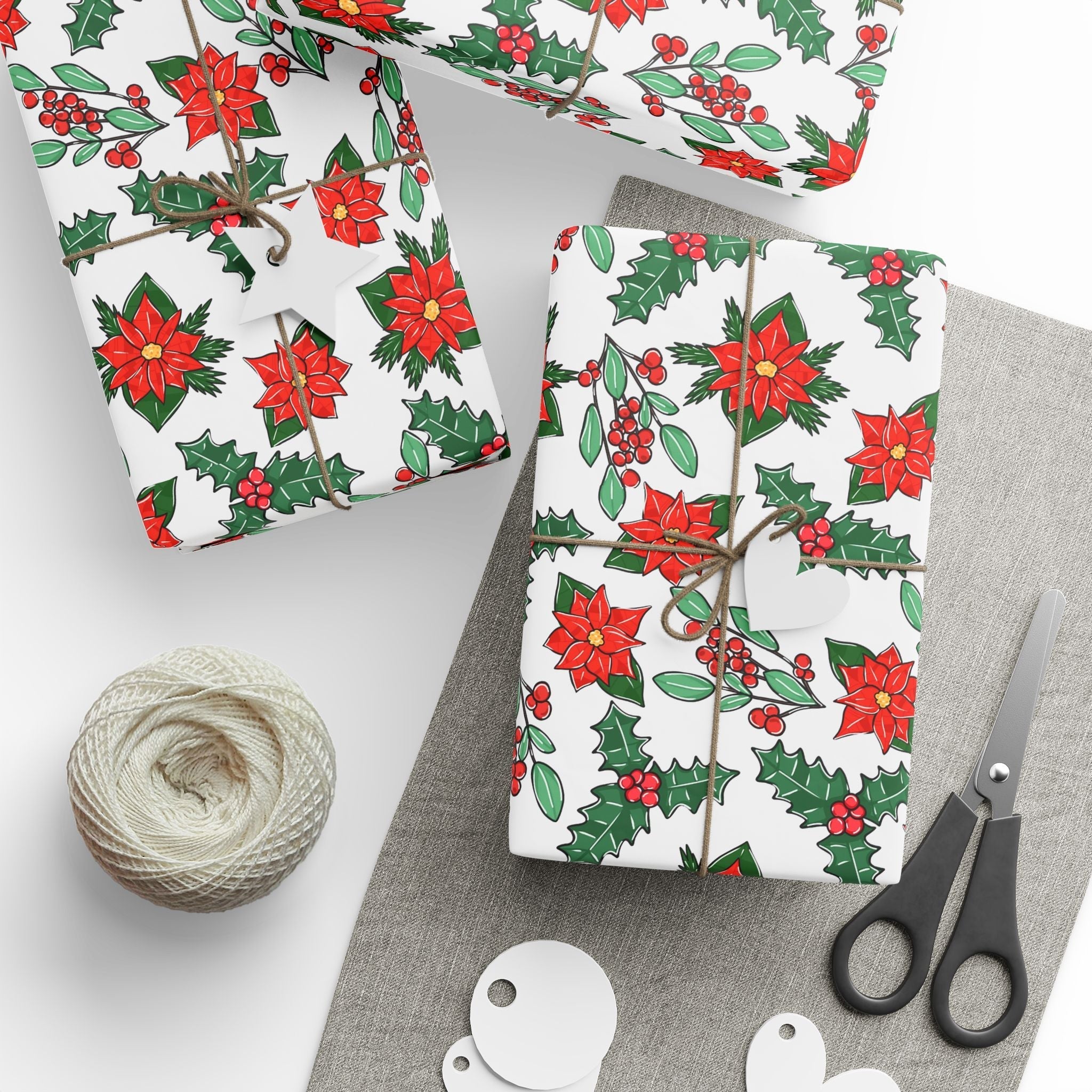 Poinsettia Matte Wrapping Paper Roll