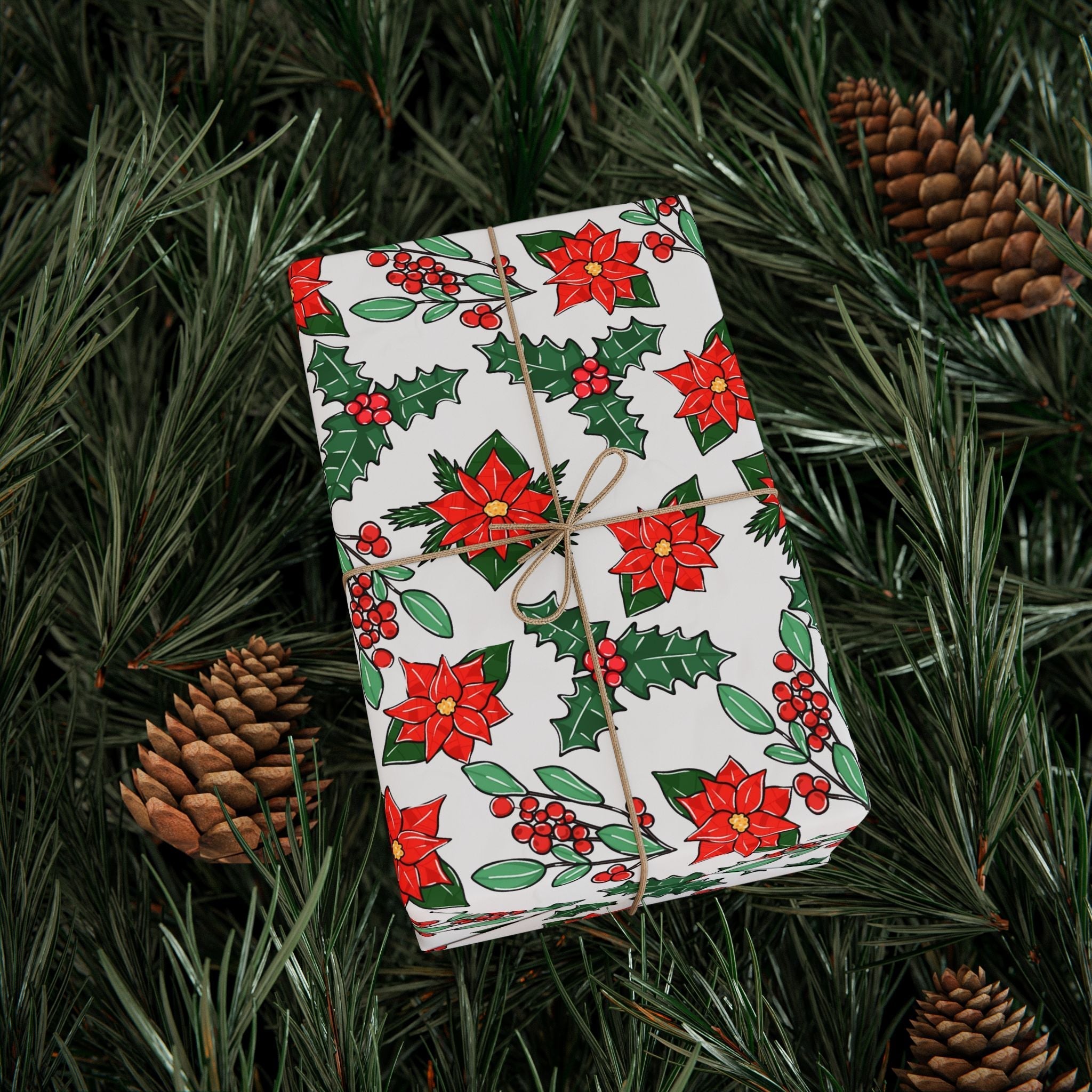 Poinsettia Matte Wrapping Paper Roll