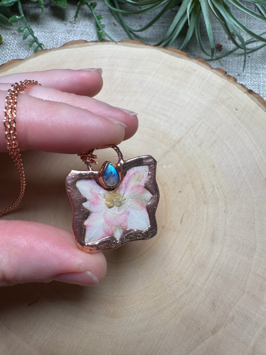 Poppyseed- Moonstone and Flower Necklace