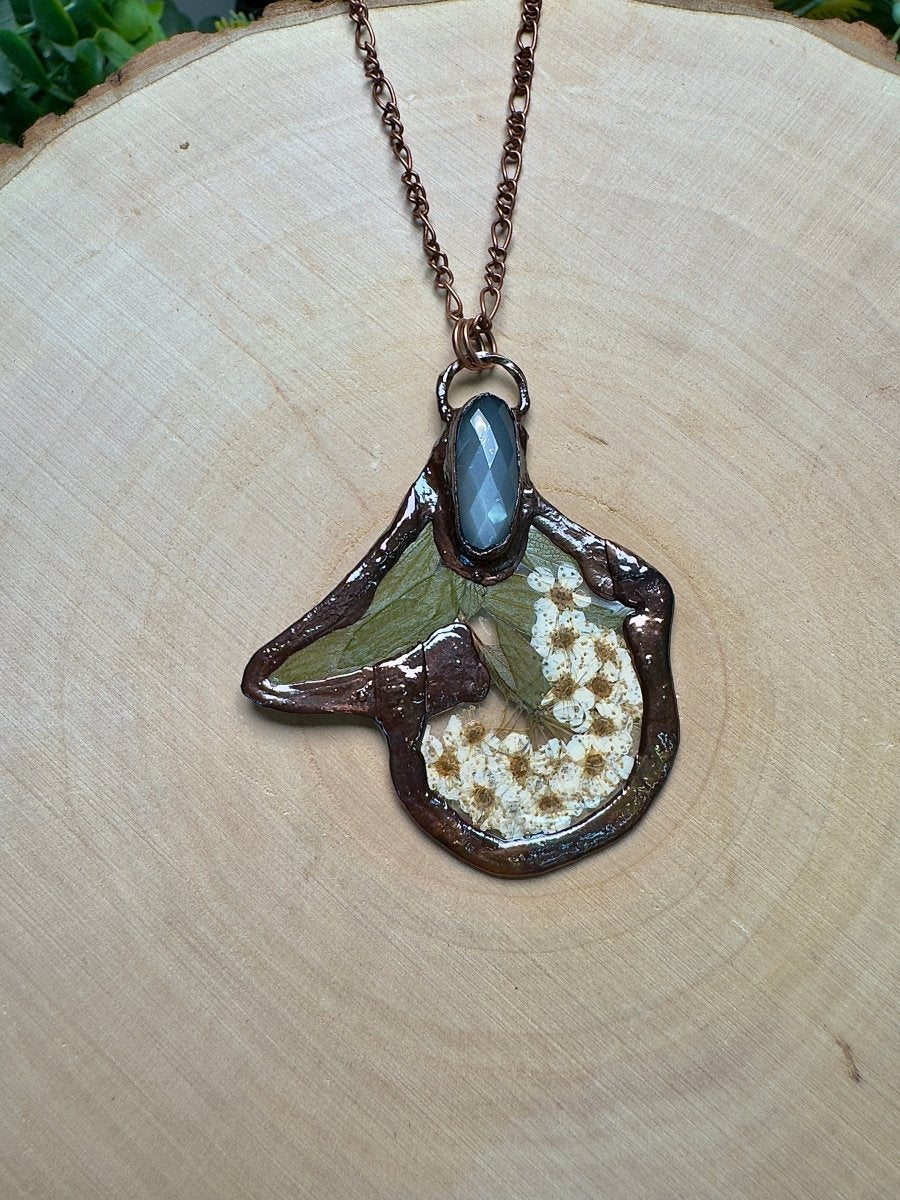 Pucklin- Silver Moonstone and Flower Necklace