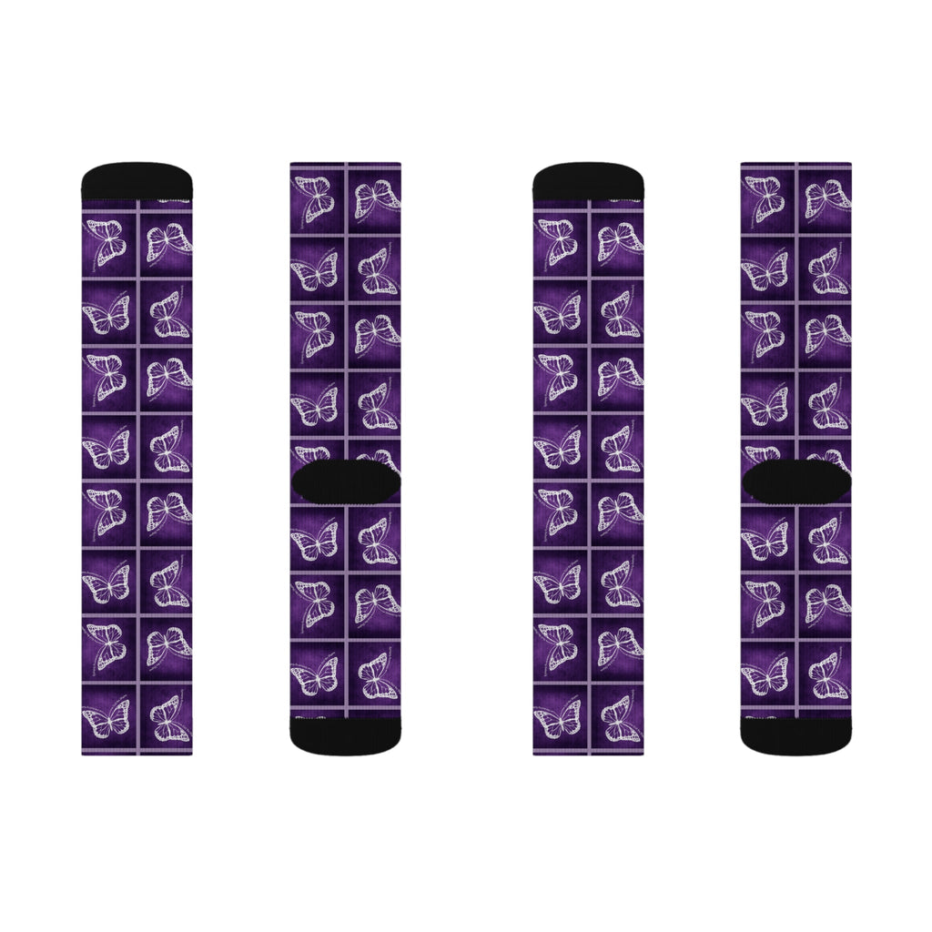 Purple Butterfly Pattern Sublimation Socks
