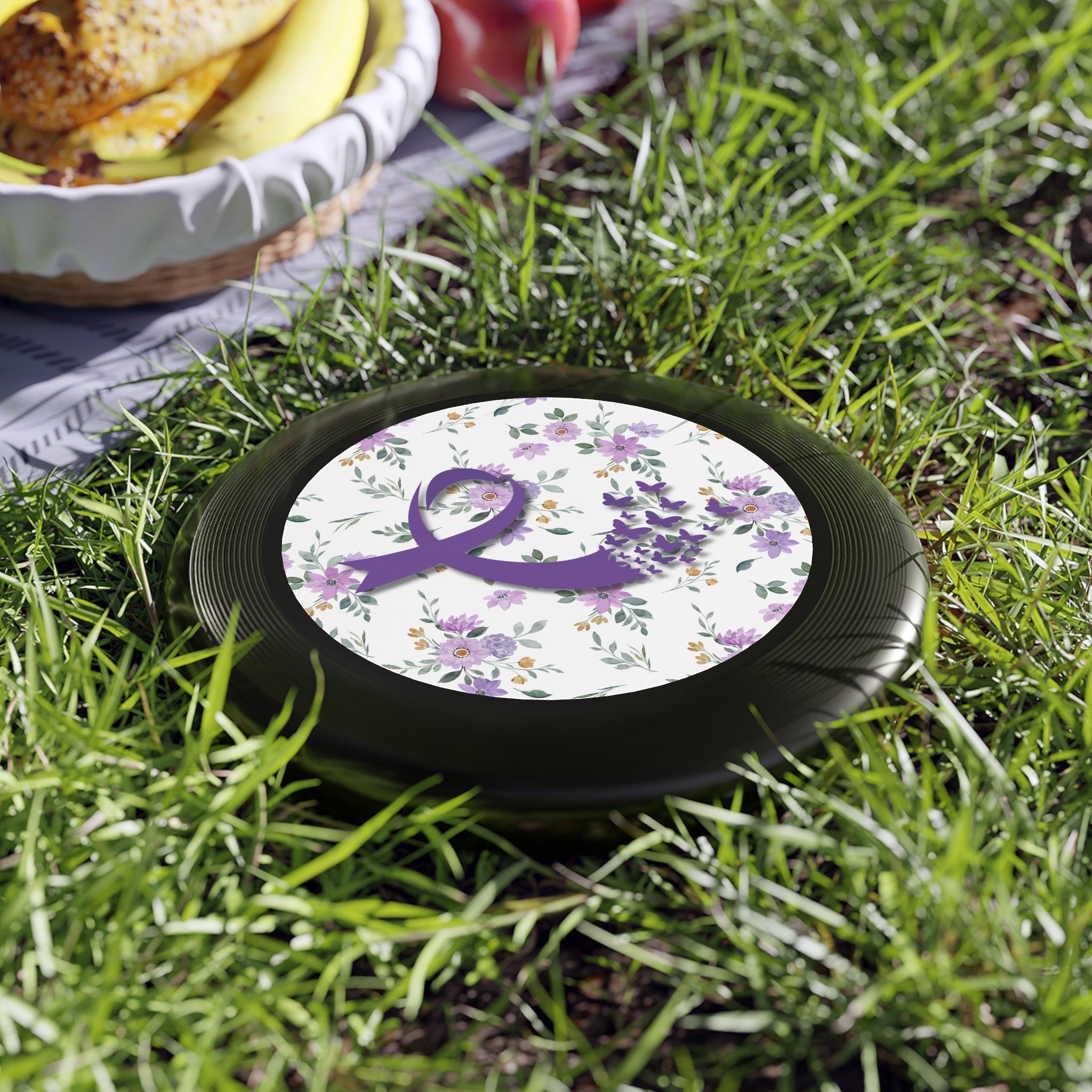 Purple Floral Ribbon Flying Disc | Outdoor Fun & Awareness