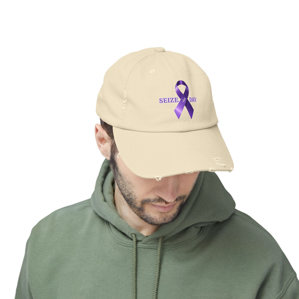 Purple Ribbon Distressed Cap