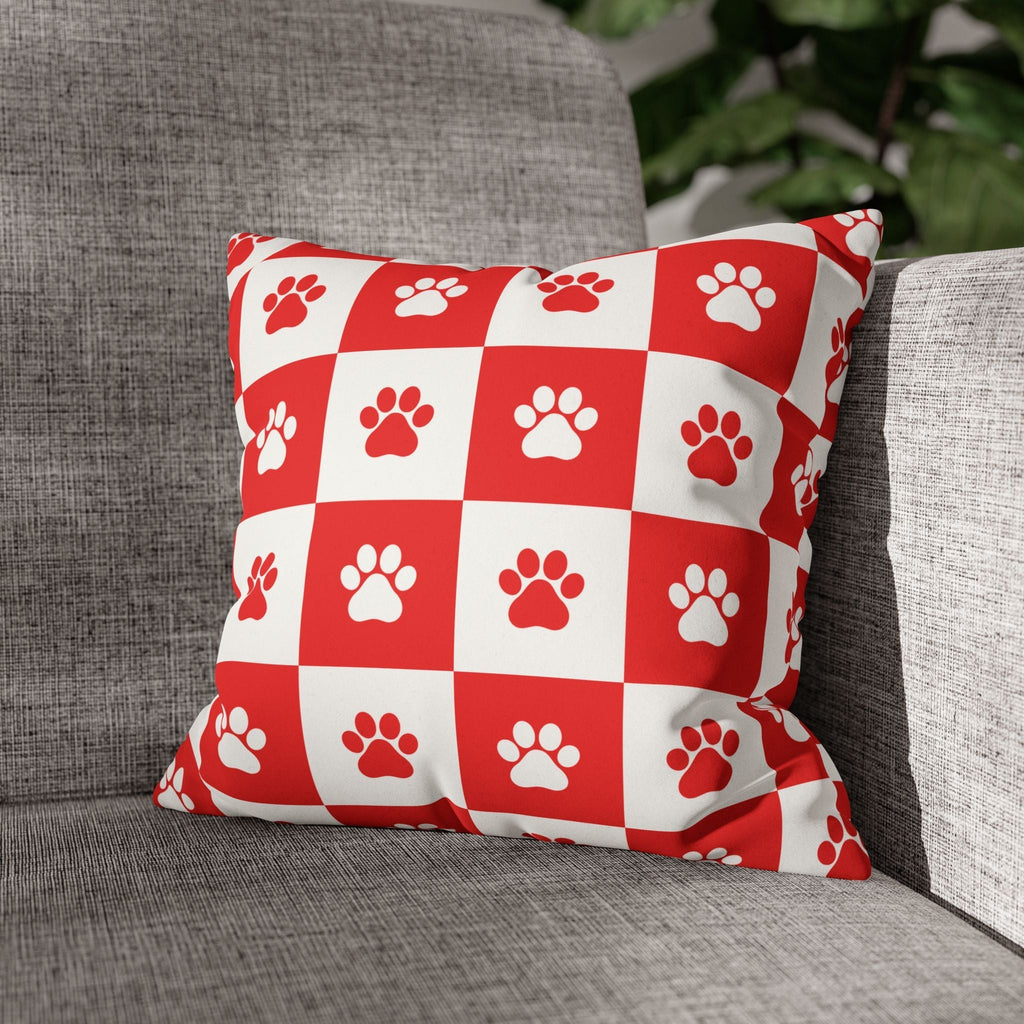 Red Paw Print Faux Suede Pillowcase - Cozy Home Decor for Pet Lovers