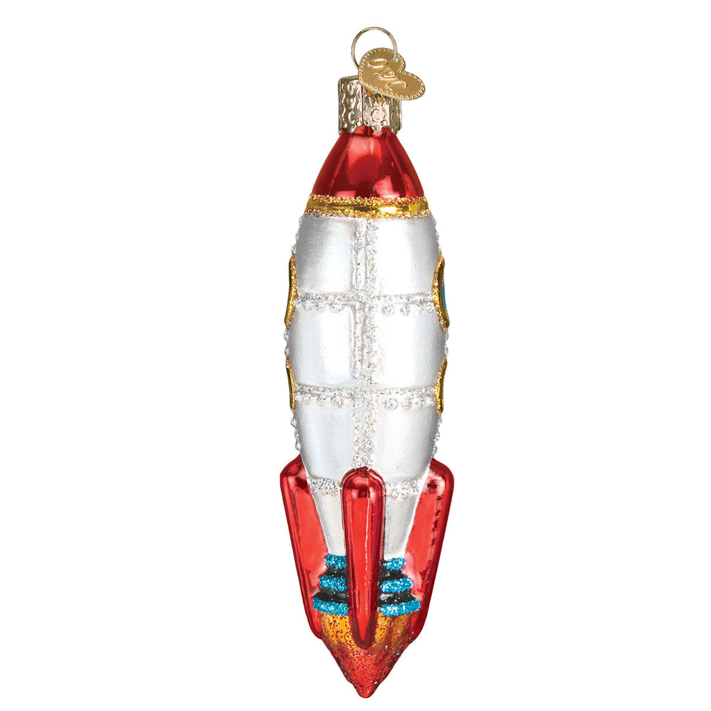 Toy Rocket Ship Glass Ornament