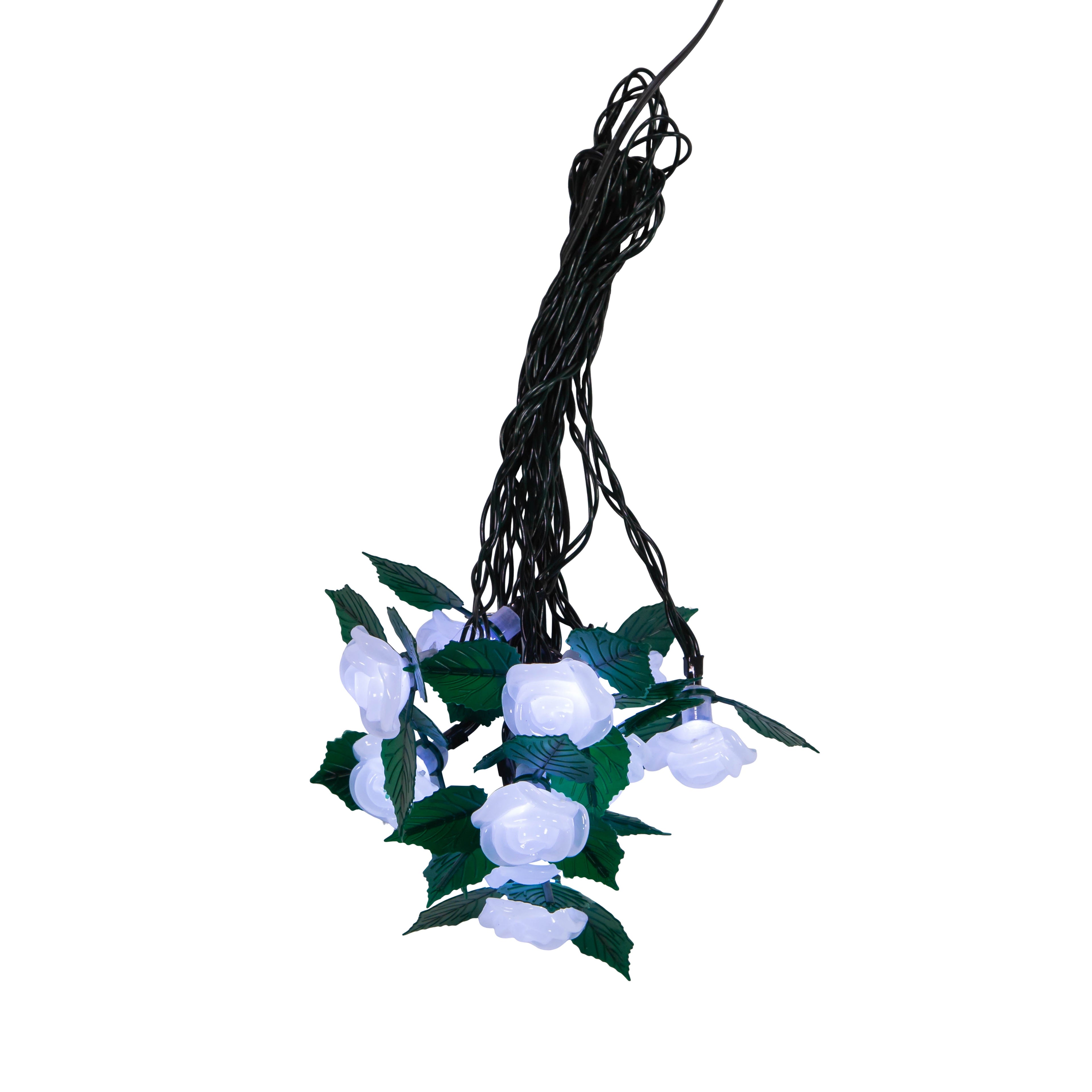 10-Light Cool White Frosted Rose LED Light Set