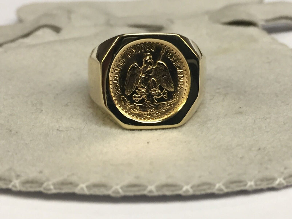 Fancy Solid White/Yellow/Rose Gold Handmade Coin Ring , Dos Pesos Coin ,