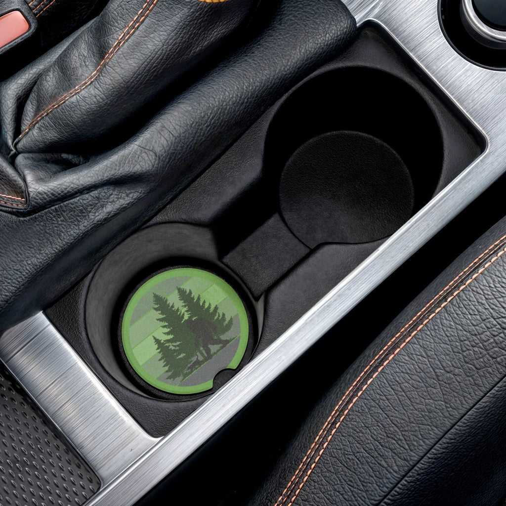 Sasquatch & Cat Car Coaster – Bigfoot Forest Cup Holder Coaster