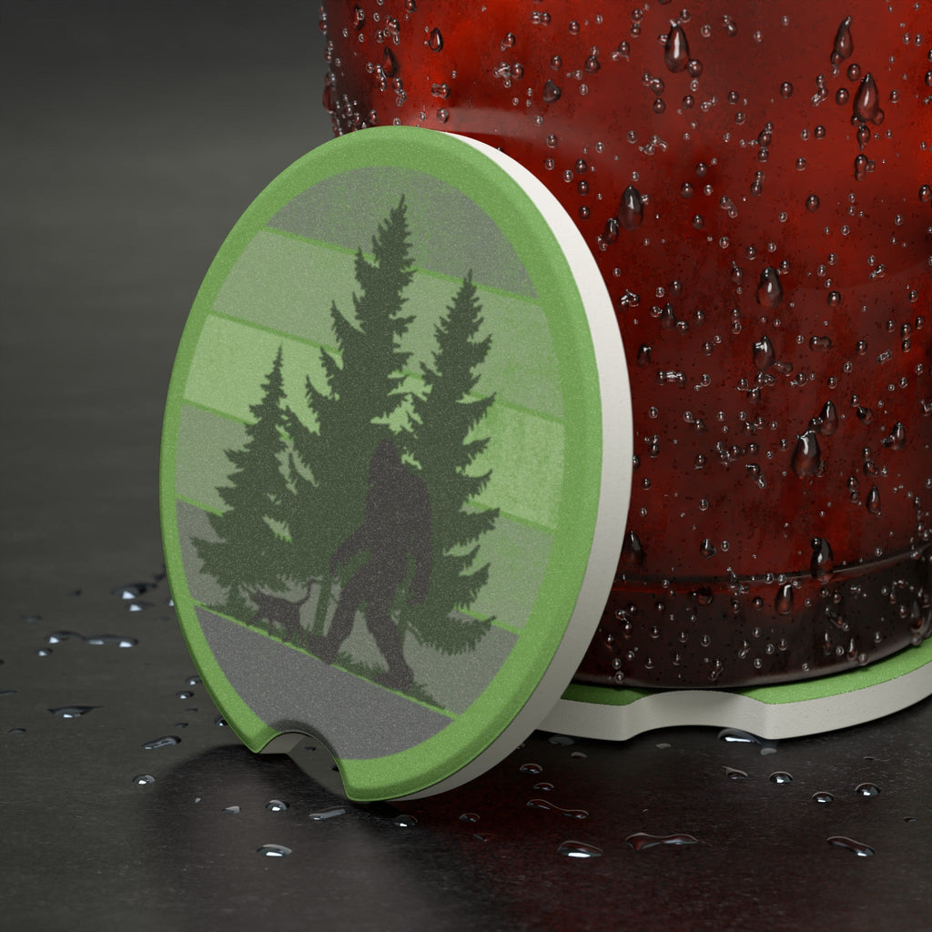 Sasquatch & Cat Car Coaster – Bigfoot Forest Cup Holder Coaster