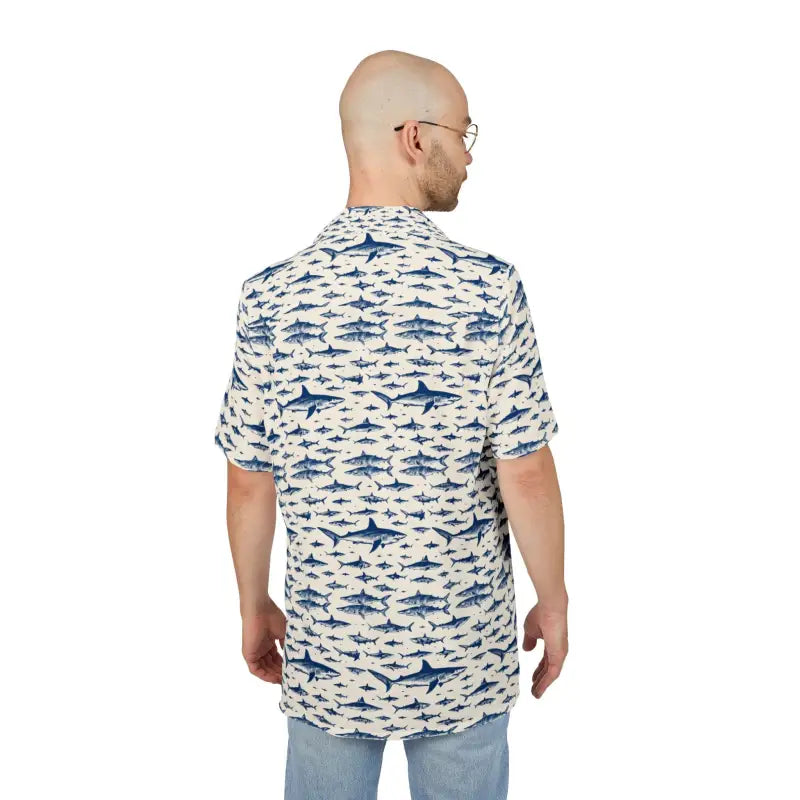 Ocean State Styles Shark Patterned Hawaiian Shirt Beachwear