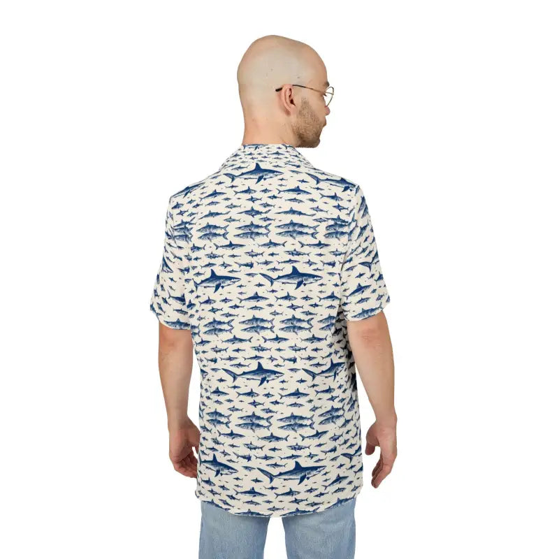 Ocean State Styles Shark Patterned Hawaiian Shirt Beachwear
