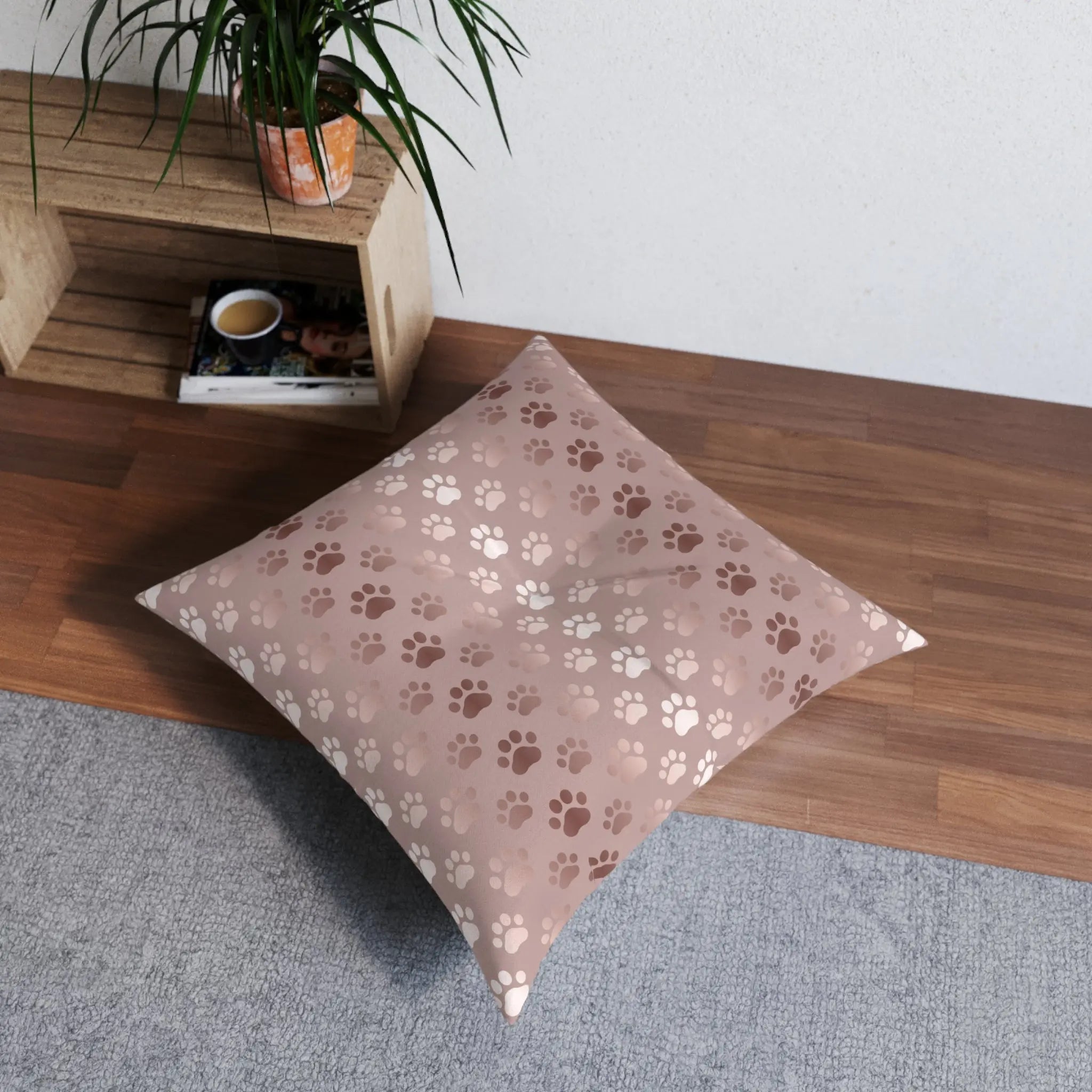 Shimmery Pet Paw Print Tufted Floor Pillow