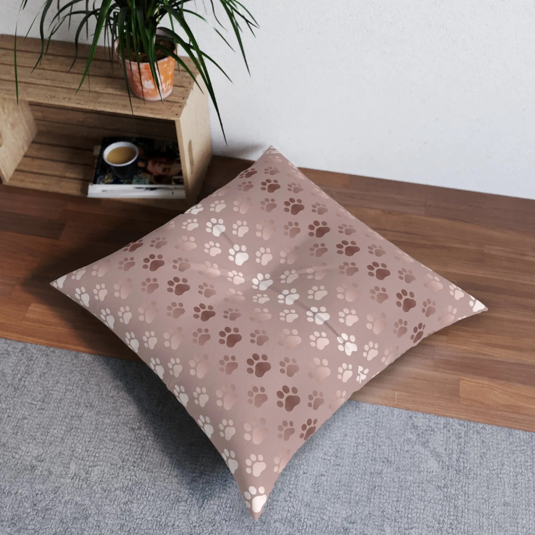 Shimmery Pet Paw Print Tufted Floor Pillow