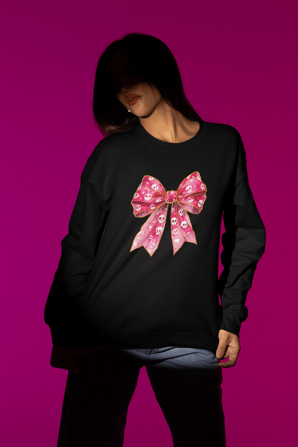 Skull Coquette Bow Crewneck Sweatshirt