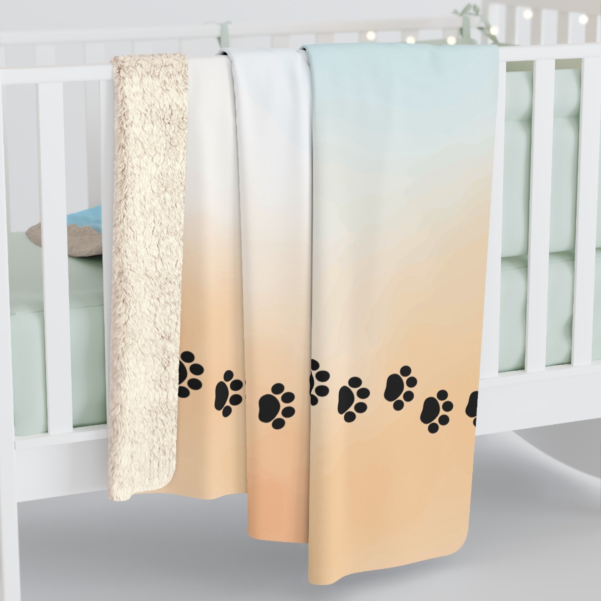 Sky & Sand Paw Print Sherpa Fleece Blanket - Cozy Pet Lover Gift