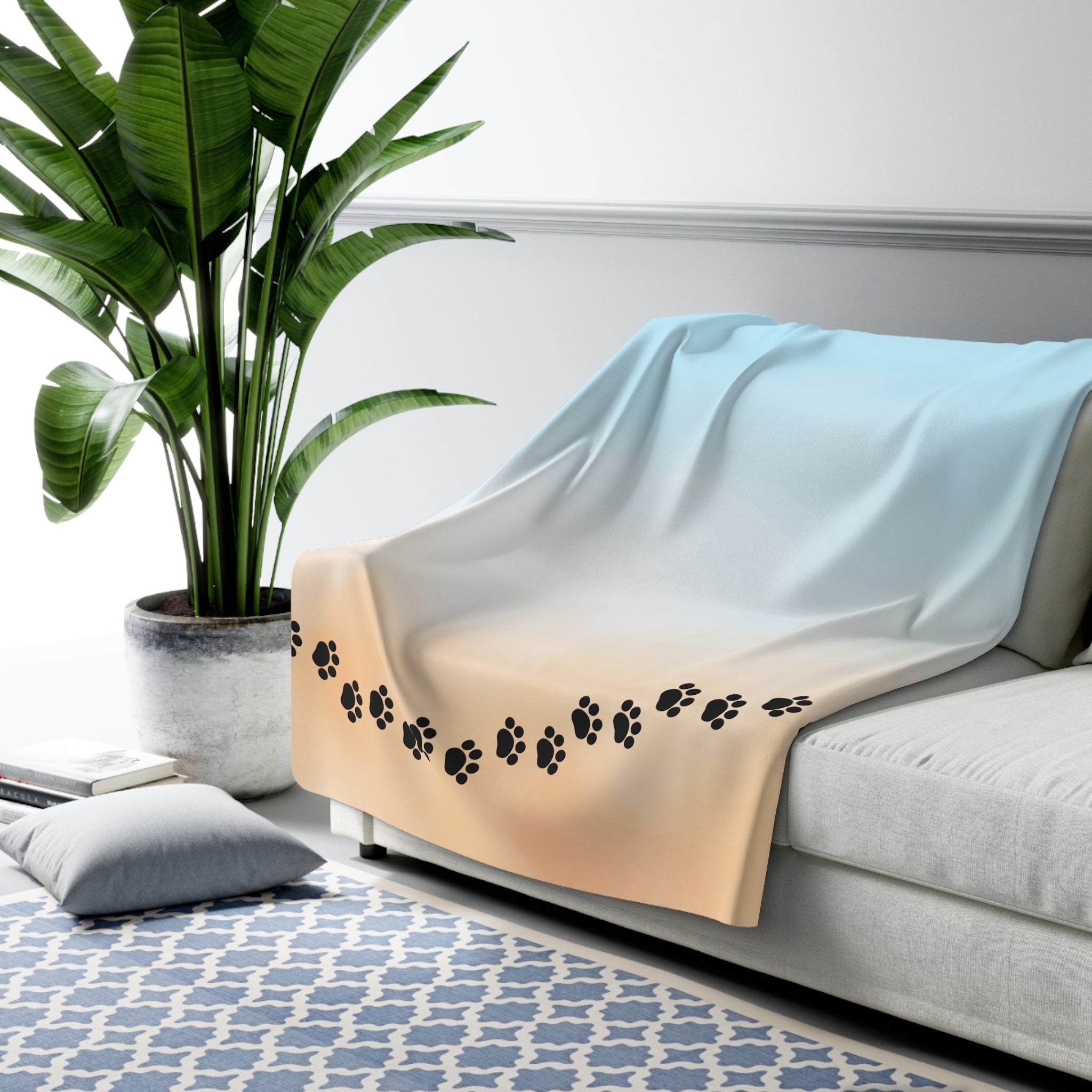 Sky & Sand Paw Print Sherpa Fleece Blanket - Cozy Pet Lover Gift
