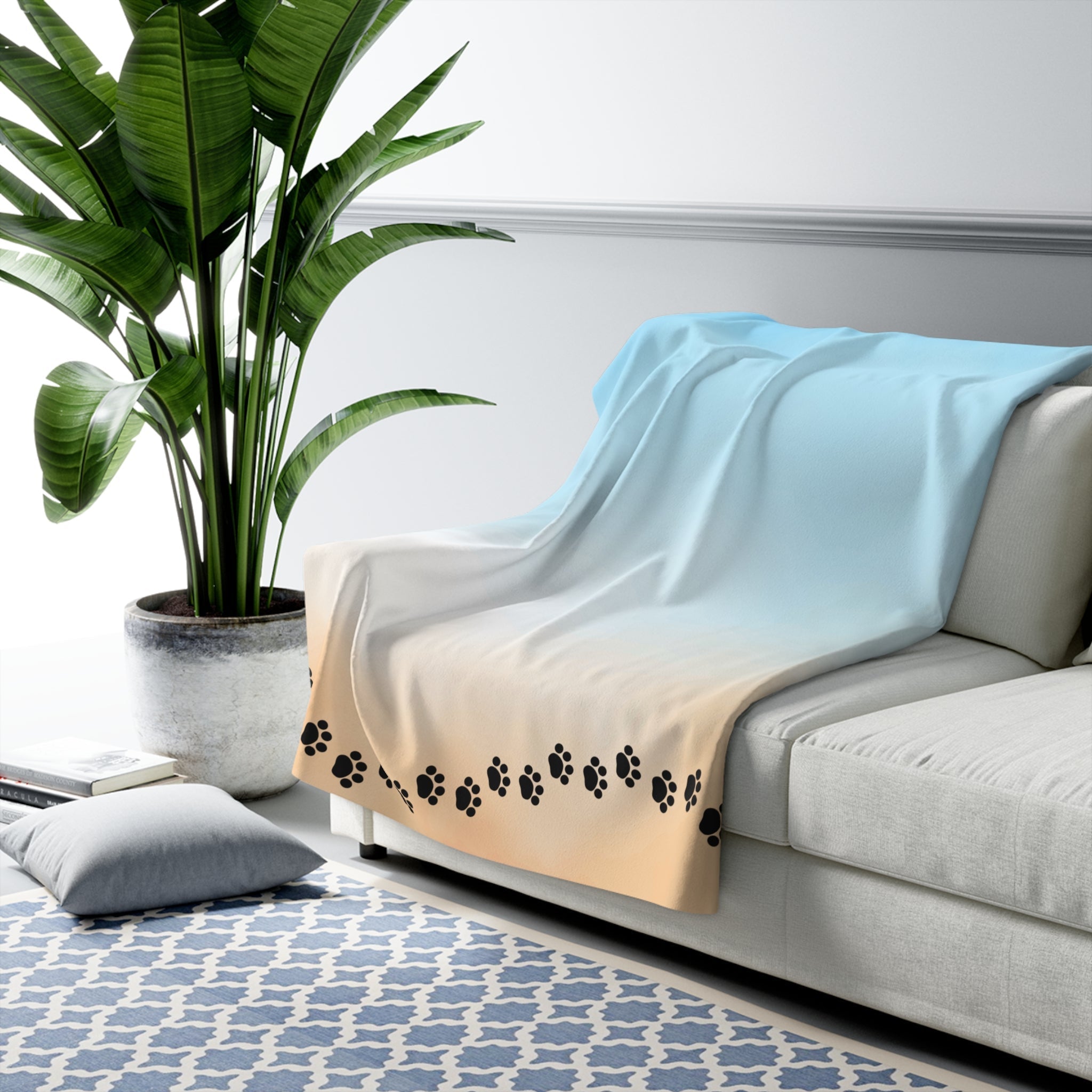 Sky & Sand Paw Print Sherpa Fleece Blanket - Cozy Pet Lover Gift