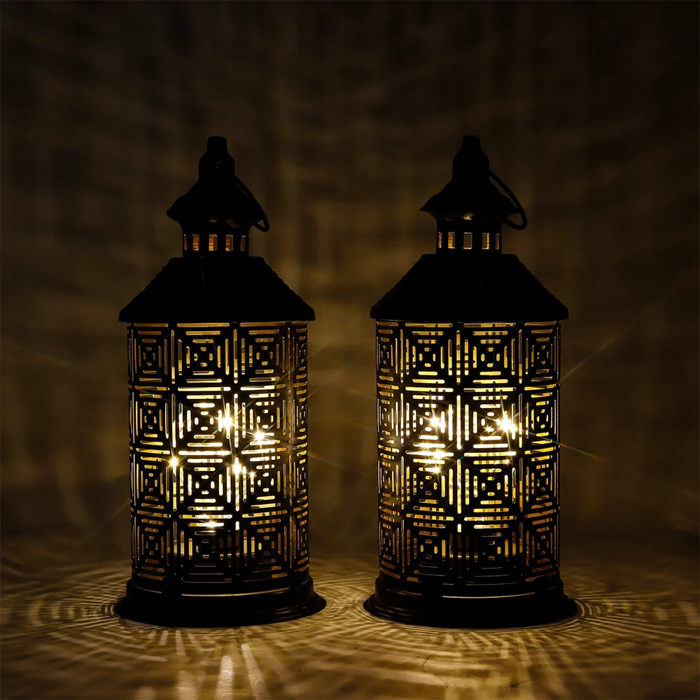  Set of 2-10.5" H Metal Table Lamps (Square Pattern)