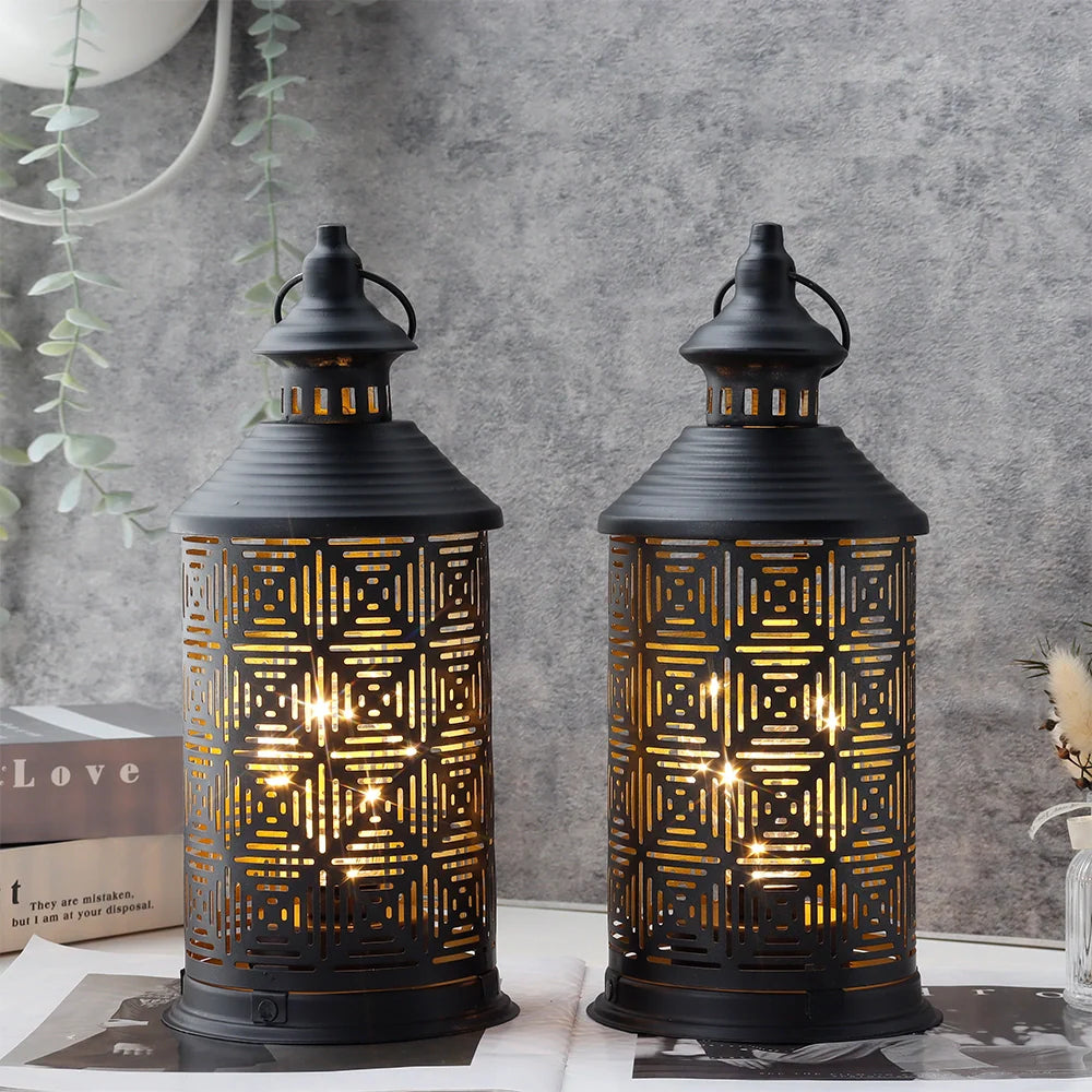  Set of 2-10.5" H Metal Table Lamps (Square Pattern)