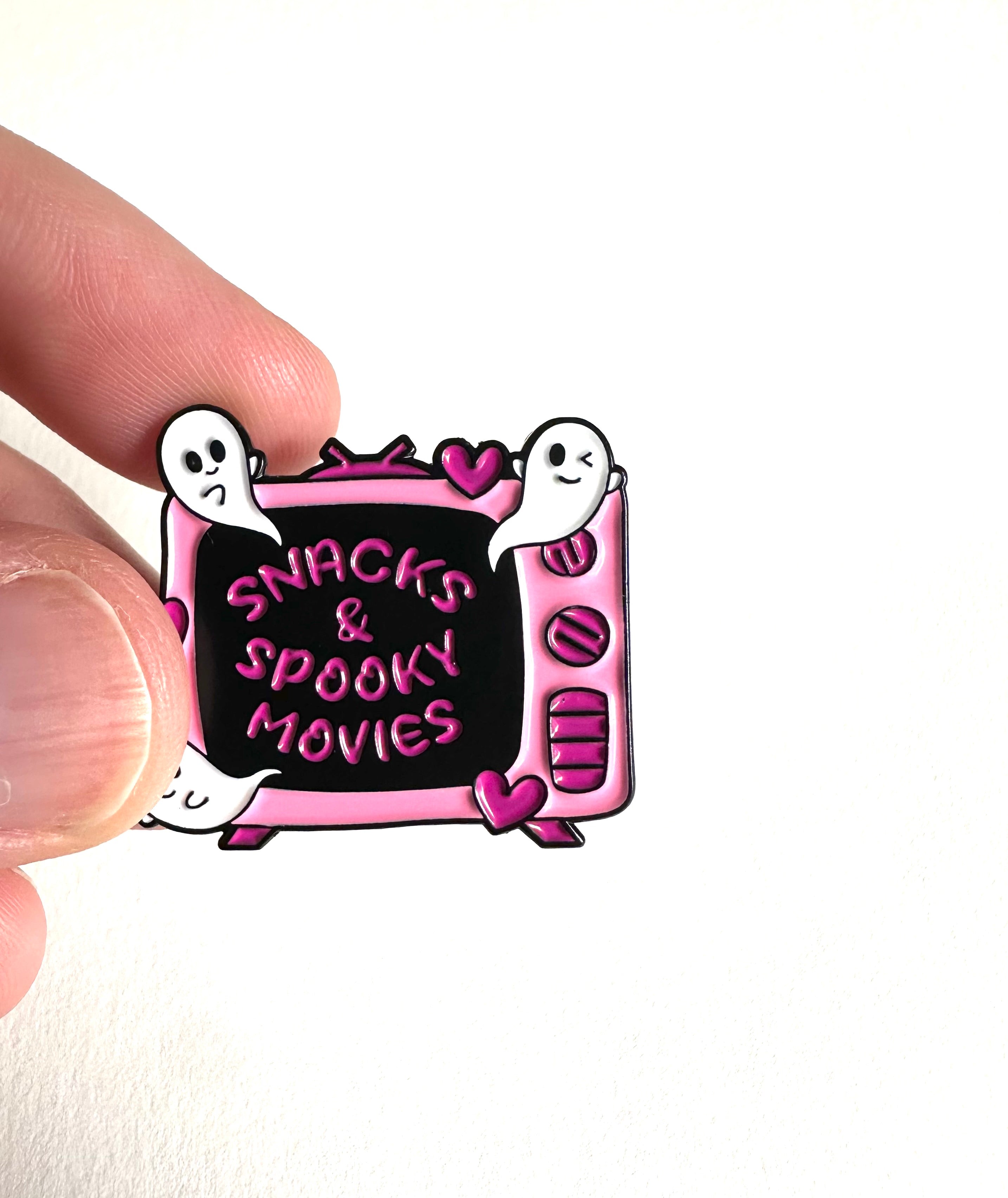 Snacks & Spooky Movies Enamel Pin