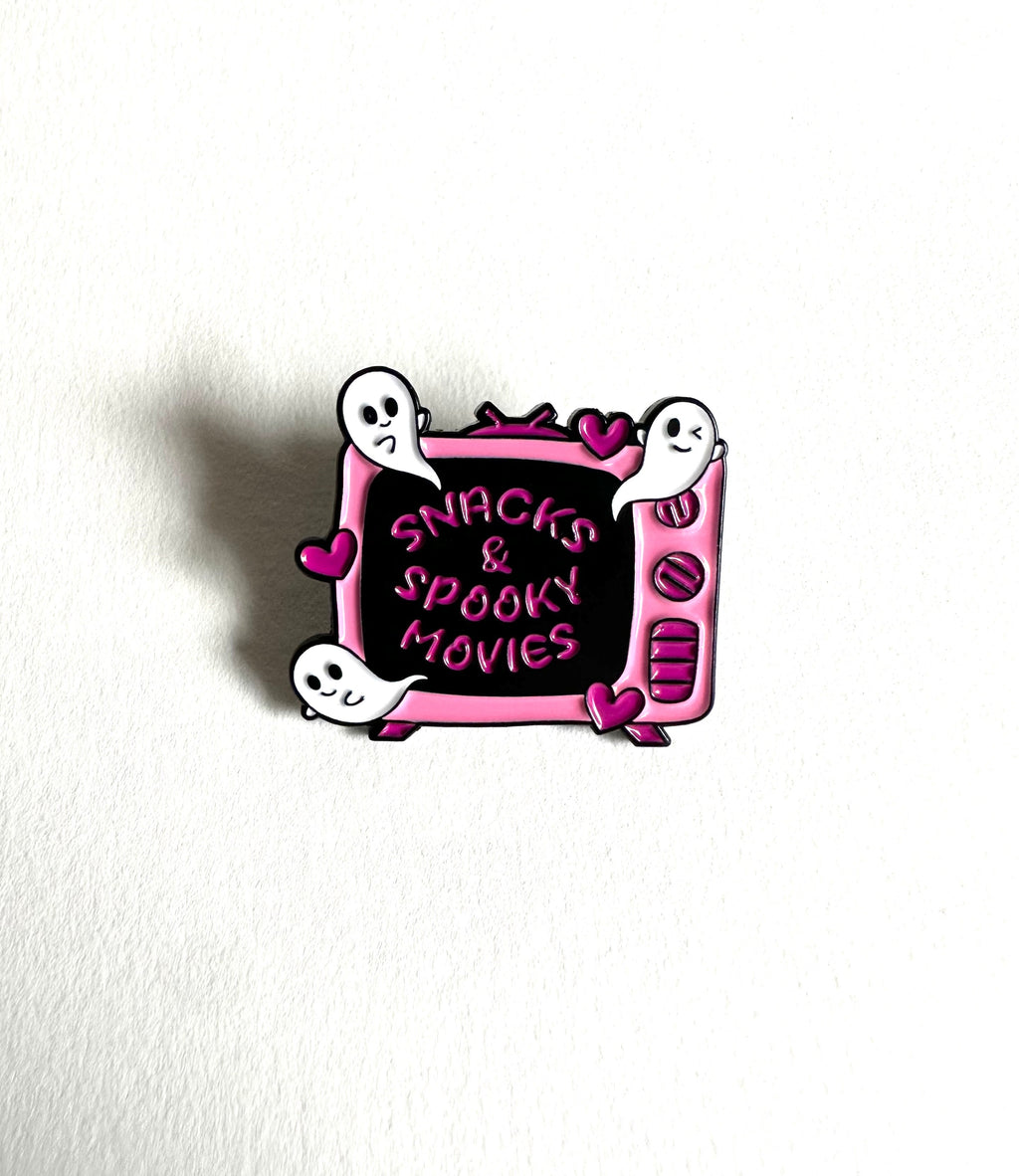 Snacks & Spooky Movies Enamel Pin