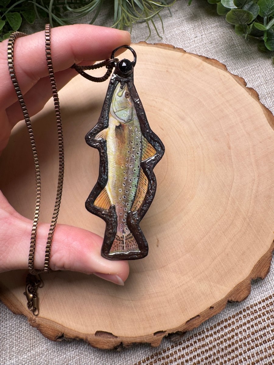 Speckled Trout and Black Rutile Quartz Necklace