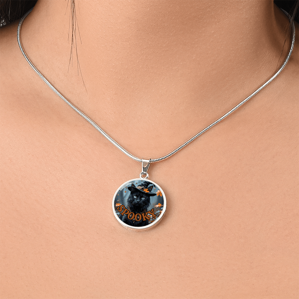 Spooky Halloween Witchy Cat Pendant Necklace